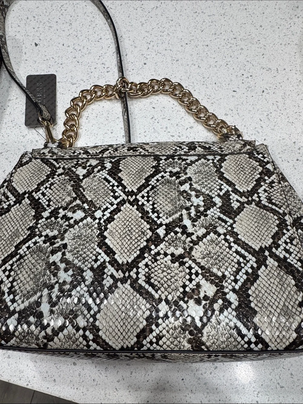 GUESS Snake-Print Crossbody Bag in Black, White, Cream